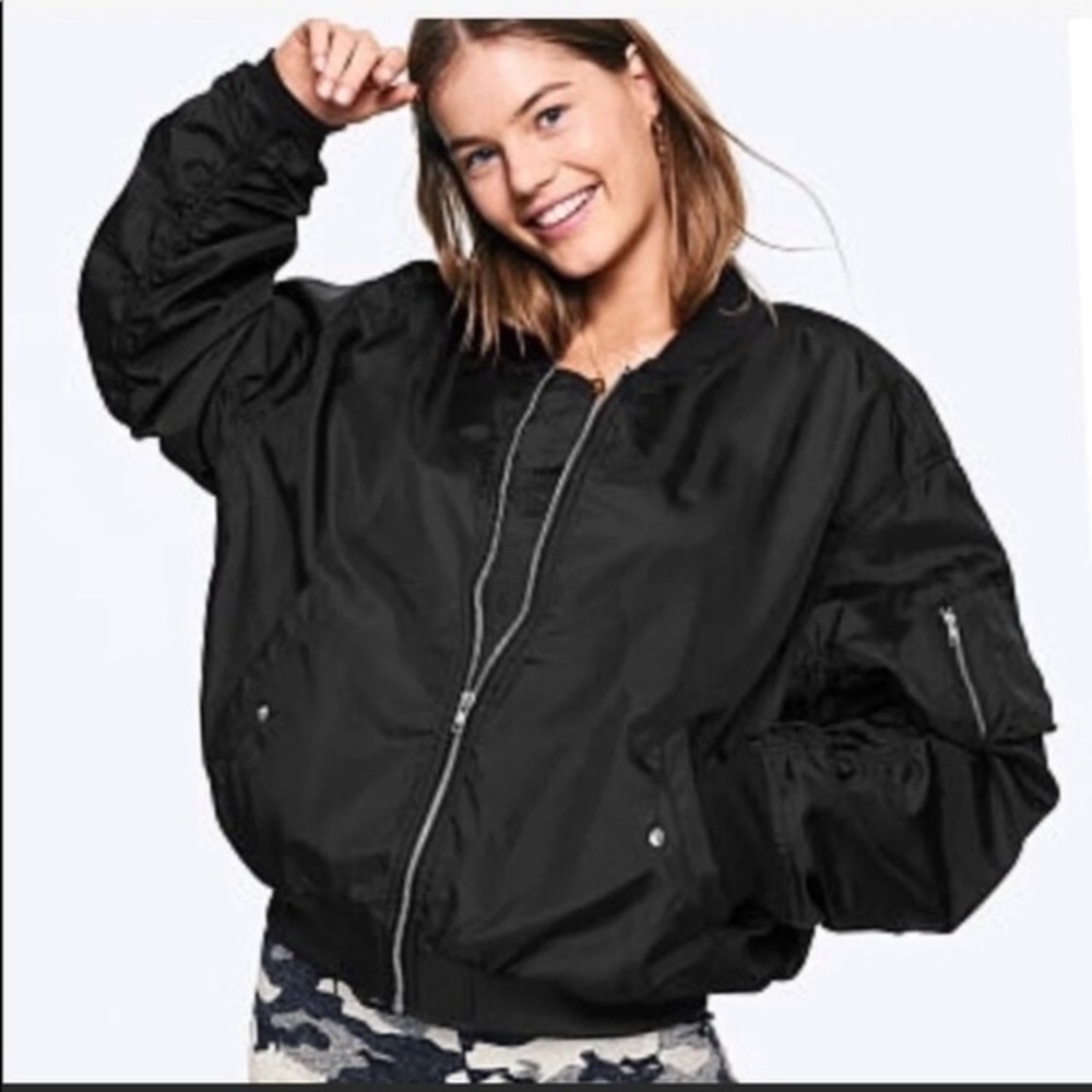 NWOT Victorias Secret PINK black bomber jacket size M